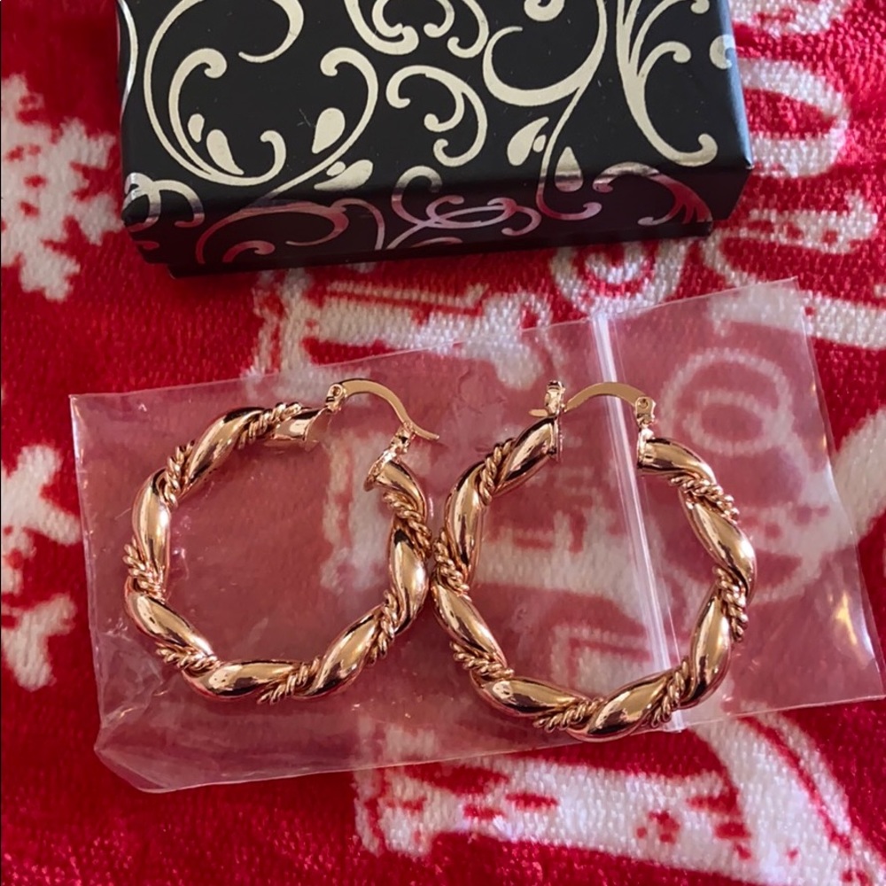 Rose gold plated twisted hoop earrings